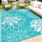 HEBE alfombra frontal floral mostrando diseño reversible y estética exterior