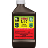 Hi-Yield botella frontal mostrando 32 oz y uso en césped