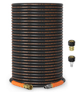 HiPrewaPro manguera frontal 200 ft mostrando longitud y enrollado, durable y lista para trabajo