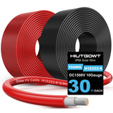 Hiutgowt cable solar 10AWG frontal mostrando pares rojo y negro, facilita conexión segura