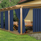 HolidayIdeas cortina exterior vista frontal mostrando color marino y elegancia