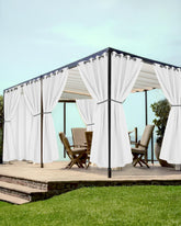 HolidayIdeas cortina exterior vista frontal blanca, aporta sombra uniforme
