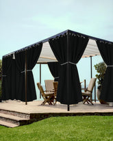 HolidayIdeas cortina exterior frontal mostrando diseño y cobertura