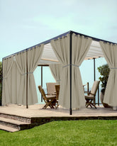 HolidayIdeas vista frontal del set mostrando color taupe y cobertura