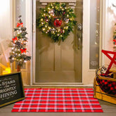Homydecor felpudo frontal navideño mostrando patrón y bienvenida