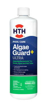 HTH bote frontal mostrando etiqueta y volumen 32 oz para control de algas