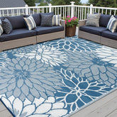 HUGEAR alfombra frontal azul floral mostrando diseño atractivo y protección solar