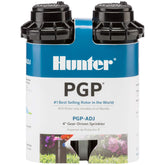 Hunter PGP-ADJ vista frontal del aspersor mostrando cuerpo retráctil y diseño robusto