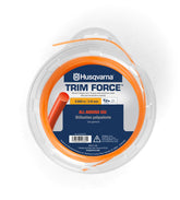 Husqvarna trim force frente del carrete mostrando longitud y formato útil