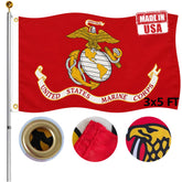 Hypoth bandera frontal 3x5 con emblema USMC mostrando colores vivos y presencia