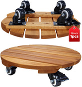 IDZO vista frontal del plant caddy de madera mostrando estabilidad y diseño elegante