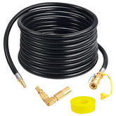Iococee manguera propano 24FT frontal mostrando longitud y conectores, facilita cocinar desde el RV