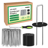 JELNER paquete frontal de 100 estacas galvanizadas mostrando cantidad y empaque robusto
