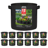 JERIA vista frontal paquete de 12 grow bags muestra cantidad y diseño