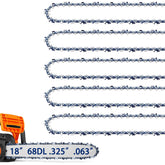 JINFFR vista frontal del paquete de 5 cadenas 18" con compatibilidad Stihl, repuesto fiable