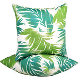 JMGBird cojín frontal hoja teal mostrando diseño tropical y resistencia estética