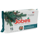 Jobe's Organics paquete frontal mostrando 15 espigas, fácil aplicación