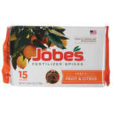 Jobe's Organics presentación frontal del paquete con 15 espigas, fácil almacenamiento