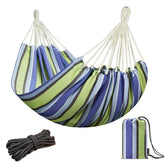 JoyView hamaca vista frontal azul y verde, cómoda para dos personas