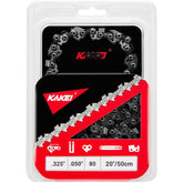 KAKEI embalaje frontal mostrando cadena 20" y especificaciones claras