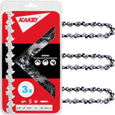 KAKEI vista frontal de las tres cadenas en su embalaje, repuestos listos