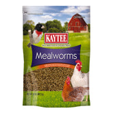 Kaytee paquete frontal con larvas secas mostrando presentación y conveniencia