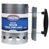Kingsford encendedor frontal mostrando su forma compacta y ventaja de rápido encendido