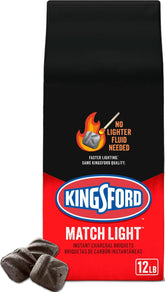 Kingsford vista frontal de la bolsa de 12 lb mostrando el logo y beneficios