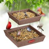 Kingsyard comedero colgante frontal mostrando diseño y doble bandeja para atraer aves