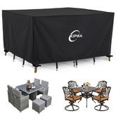 Kipiea vista frontal de funda protegiendo mesa y sillas, protección completa