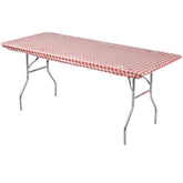 Kwik-Covers vista frontal del empaque con patrón gingham rojo beneficios práctico