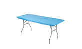 Kwik-Covers vista frontal del mantel azul claro en mesa banquet funcionalidad rápida