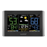 La Crosse Technology pantalla frontal a color mostrando pronóstico y tendencias