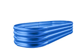 Land Guard vista frontal de la cama elevada azul mostrando su forma oval y capacidad