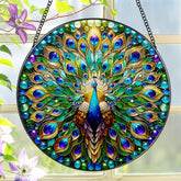 LAOWEIKI colgante de vidriera frontal mostrando colores vivos y diseño pavo real