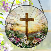 LAOWEIKI cruz de vidrio frontal mostrando diseño floral y cruz, aporta belleza devocional