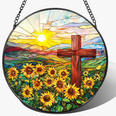 LAOWEIKI cruz vitral frontal mostrando colores vivos y símbolo religioso
