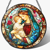 LAOWEIKI vista frontal del vitral Virgen María aporta devoción y color