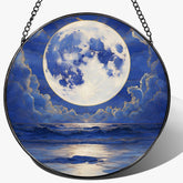LAOWEIKI vista frontal del Sun Catcher mostrando la luna sobre el océano y colores vivos