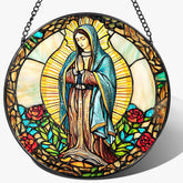 LAOWEIKI vista frontal del vitral Virgen Guadalupe aporta devoción y color