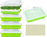 Legigo bandeja frontal del pack mostrando diseño apilable y cubierta transparente para cultivos rápidos