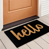 LuxUrux felpudo frontal mostrando diseño Hello y bienvenida elegante
