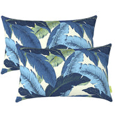 LVTXIII cojín lumbar frontal mostrando diseño y color azul Swaying Palms, ideal para decorar patios