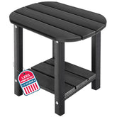 LZRS vista frontal de mesa lateral negra con diseño resistente para exteriores