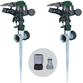 Melnor aspersor pulsante vista frontal con cobertura uniforme