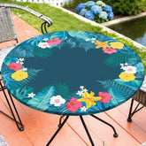 MHJY mantel redondo frontal mostrando ajuste y color, protege la mesa