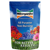 Milorganite frente del empaque mostrando el diseño y beneficio ecológico