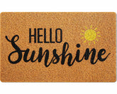 Mindsoft felpudo frontal naranja con texto Hello Sunshine aporta bienvenida alegre