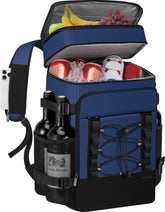 MIYCOO mochila nevera vista frontal con capacidad para 40 latas y cierre seguro