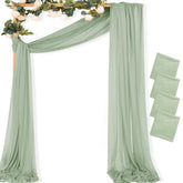 MLMC vista frontal del arco verde salvia con caída elegante